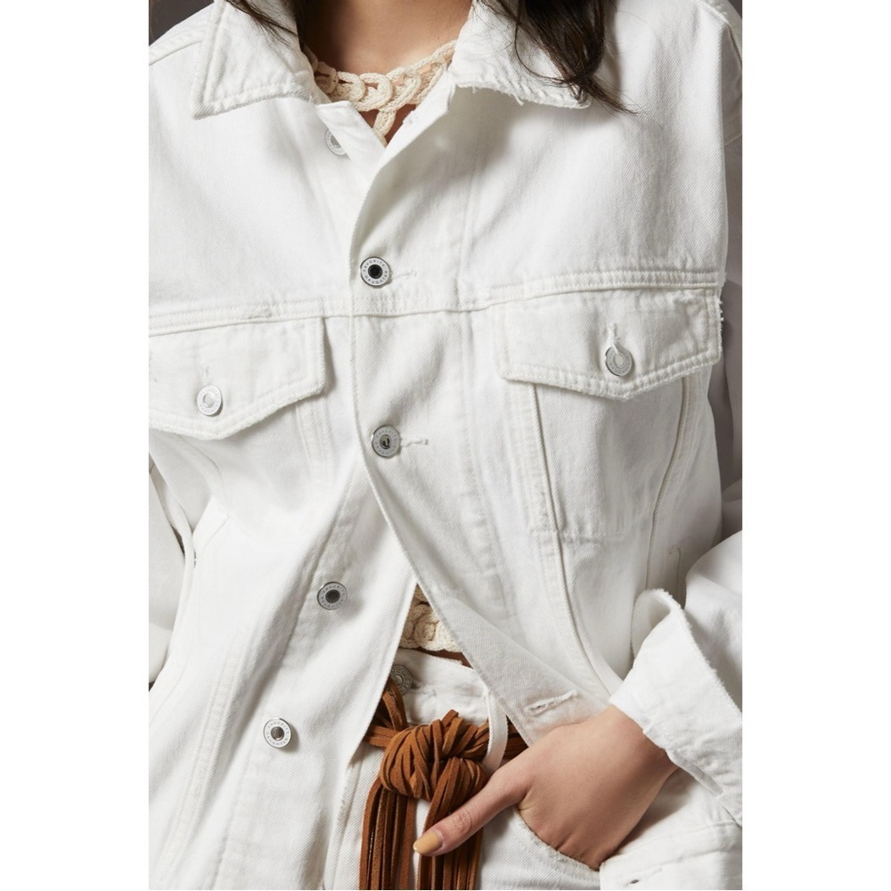 Anthropologie Favorite Daughter White Otto Boyfriend Jacket Rigid Denim size XS - Picture 4 of 16